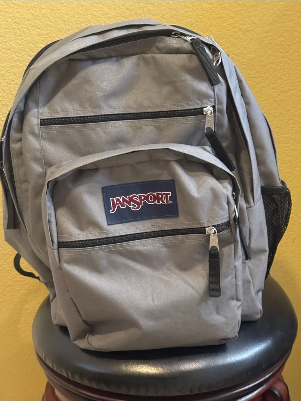 Jansport Light Gray Backpack with Front Logo Patch